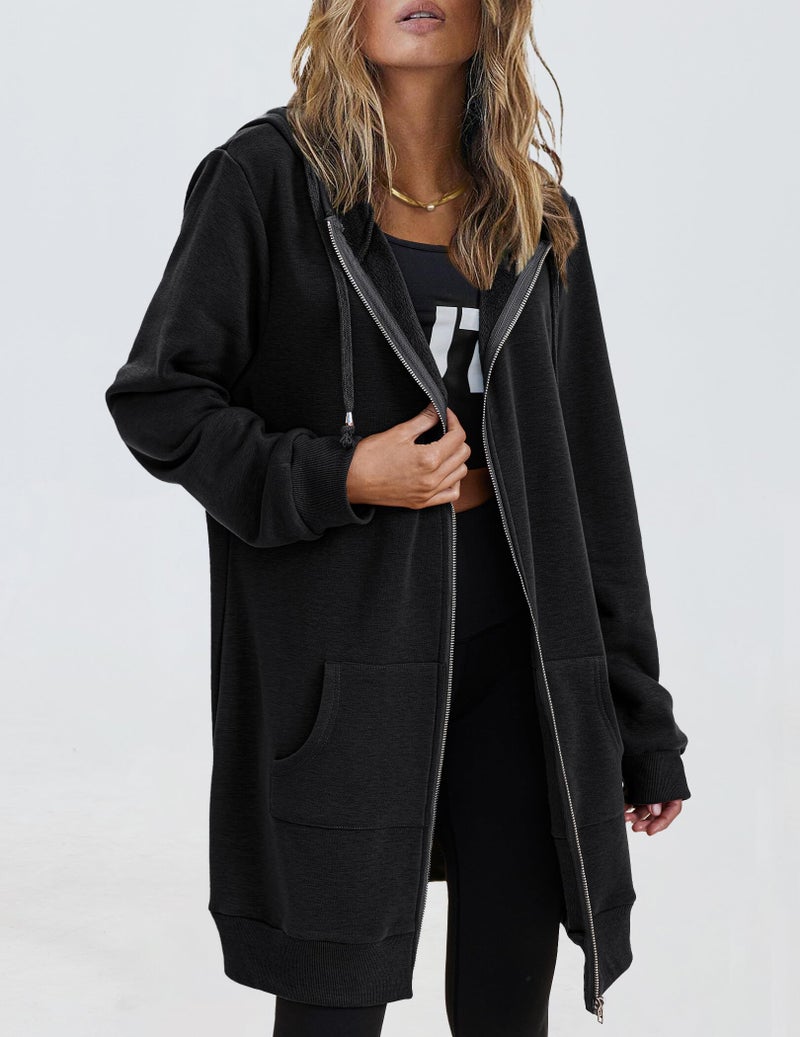 Zeagoo Women's Longline Hooded Sweatshirt / Hoodie Tunic With Fleece,Black,X-Large - Image 3